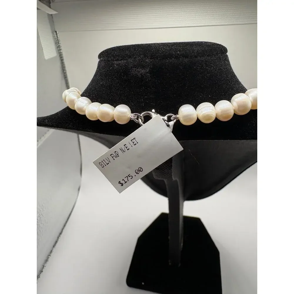 Genuine Cultured Freshwater Pearl Necklace & Earring Sterling Silver Clasp NWT
